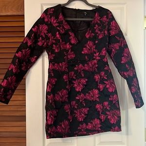 Lulus Black & Pink Floral Jacquard Mini Dress